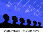Bullying gestures are directed at the stylized crowd of people. The concept of the canceling of the Russian nation, collective guilt, the stigma of the people for the crime of goverment, ban.