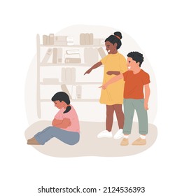 Bullying Isolated Cartoon Vector Illustration Early Teen Socialization Problems, Bullying Classmate, Sad Kid Sitting, Group Of Children Laughing, Cyberstalking At School Vector Cartoon.