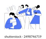 Bullying isolated cartoon vector illustrations. Group of students laughing at black classmate, sad and frustrated girl sitting alone, arms crossed, bullying at university vector cartoon.