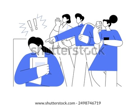 Bullying isolated cartoon vector illustrations. Group of students laughing at black classmate, sad and frustrated girl sitting alone, arms crossed, bullying at university vector cartoon.