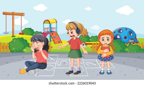 Bullying kids school scene illustration