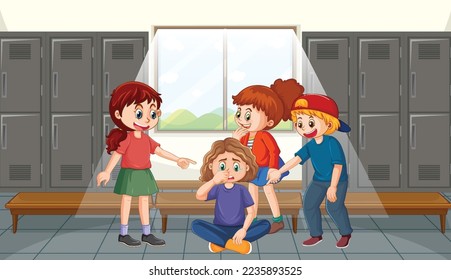 Bullying kids school scene illustration