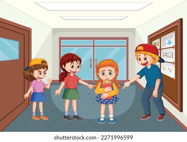 Bullying kids school scene illustration