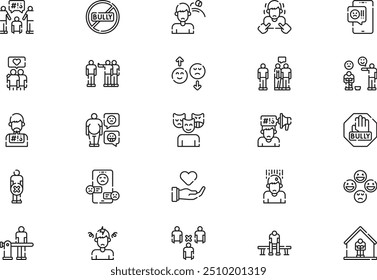 Bullying in society icons collection is a vector illustration with editable stroke.