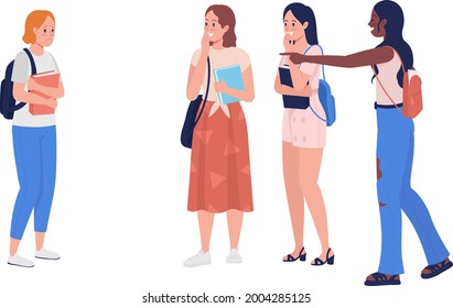 Bullying teenage girls semi flat color vector characters. Standing figures. Full body people on white. Teen problems isolated modern cartoon style illustration for graphic design and animation