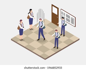 Bullying vector concept. Loneliness male student being bullied by his classmates in the school