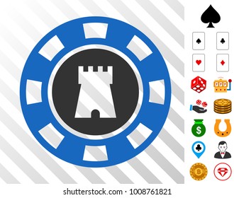 Bulwark Casino Chip icon with bonus casino images. Vector illustration style is flat iconic symbols. Designed for gambling websites.