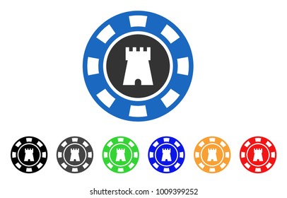 Bulwark Casino Chip icon. Vector illustration style is a flat iconic bulwark casino chip symbol with gray, yellow, green, blue, red, black color variants. Designed for web and software interfaces.