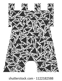 Bulwark tower collage of triangle elements in variable sizes and shapes. Vector triangles are grouped into bulwark tower collage. Geometric abstract vector illustration.