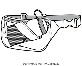 bolso de la nalga con el sostenedor de la botella de agua Plantilla de dibujo de la Ilustración vectorial del boceto técnico cad