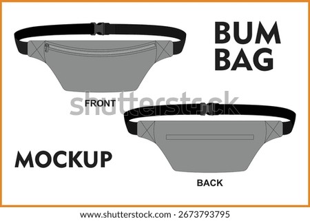 bum bag-waist bag-fanny pack -front-back view-technical flat sketch line art mockup