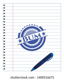 Bum draw (pen strokes). Blue ink. Vector Illustration. Detailed.