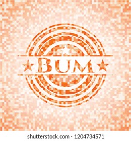 Bum orange tile background illustration. Square geometric mosaic seamless pattern with emblem inside.