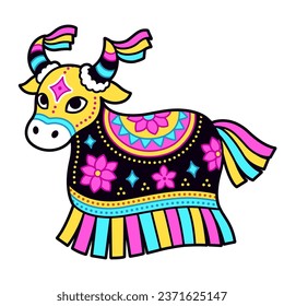 Bumba Meu Boi traditional Brazilian celebration. Ox costume drawing in cute cartoon style. Vector clip art illustration.