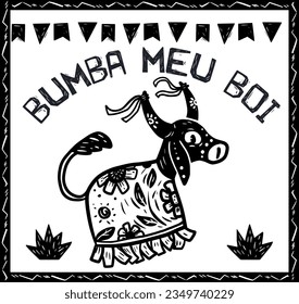 Bumba my ox (Bumba meu boi). Traditional folklore from Brazil. Woodcut style and cordel literature.