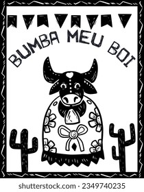 Bumba my ox (Bumba meu boi). Traditional folklore from Brazil. Woodcut style and cordel literature.