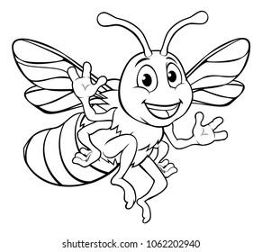 A Bumble Bee Cute Cartoon Character Mascot In Outline