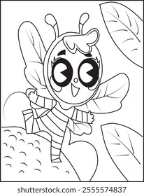 A bumble bee cute cartoon character mascot in outline Coloring Page For Kids.