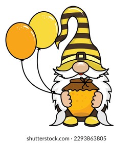 Bumble bee gnome - hand drawn modern gnome  illustration. Perfect for advertising, poster, announcement or greeting card. Beautiful gnome in Honeybee costume.