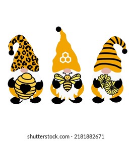 Bumble bee gnomes for spring and summer. Yellow honey gnome cartoon illustration