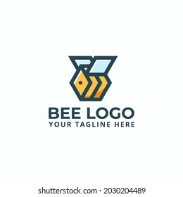 bumble bee hexagonal logo isolated on white background.