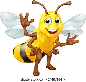 A bumble bee or honey bumblebee cartoon character insect standing and waving