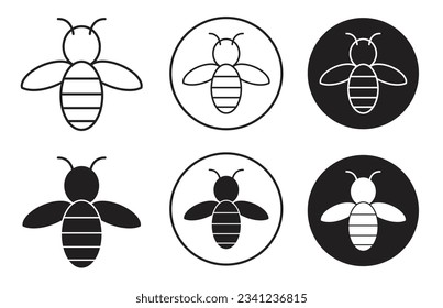 Bumble Bee icon set. simple honey bee with wings vector symbol. bumblebee line sign. honeybee insect pictogram in black color. suitable for mobile app, and website UI design.