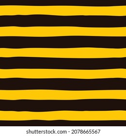 Bumble bee stripe seamless vector pattern. Organic dark brown and yellow lines, striped design. Simple, repeating background surface texture. Abstract bee print. 