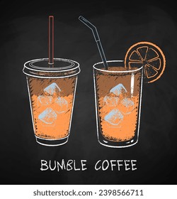 Bumble coffee on black chalkboard background. Vector chalk drawn sideview grunge illustration.