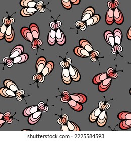 Bumble insect cartoon illustration vector seamless pattern.  Baby cloth textile print. Honeybee abstract repeating summer pattern. Children drawing sketch design.