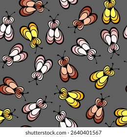 Bumble insect cartoon illustration vector seamless pattern.  Baby cloth textile print. Dragonfly abstract repeating summer pattern. Children drawing doodle design.