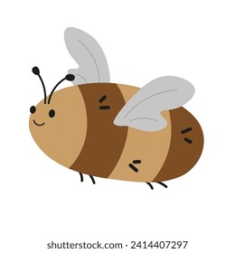 Bumblebee bee cartoon flying insect hand drawn flat vector illustration for sign, print ,template, card, paper, flyer. Animals and nature, decorative character cute little honeybee