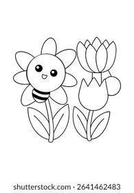 bumblebee buzzing tulips sunflowers coloring page 