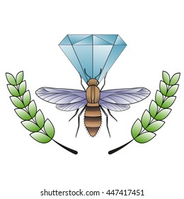 Bumblebee and diamond. Old school tattoo. Sketch. Vector.