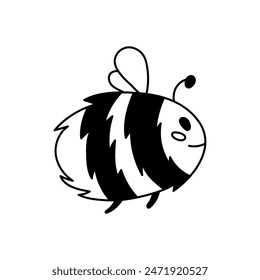 Bumblebee in doodle style, vector illustration. Cute bee for print and design. Isolated element on a white background