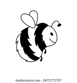 Bumblebee in doodle style, vector illustration. Cute bee for print and design. Isolated element on a white background