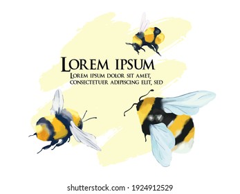 Bumblebee In Flight, Vector Color Drawing, Vector Drawing Of A Bee In Watercolor, For Flyer, Banner