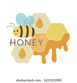 Bumblebee and honey in beehive vector illustration cartoon. Honey bee with honey cute cartoon. 