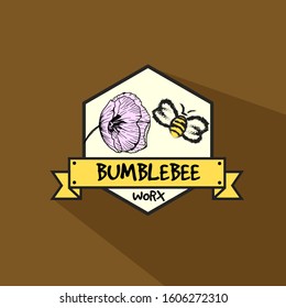 Bumblebee logo template with flower and brown background