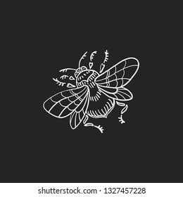 Bumblebee on black background isolated. Hand-drawn vector illustration.