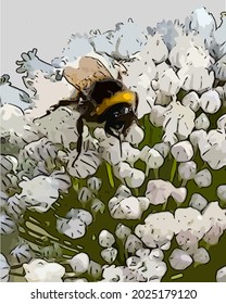 Bumblebee on flower single outlines
