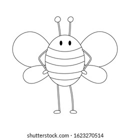 Bumblebee vector cartoon illustration. Little bee cartoon colorless for coloring book. Cute bee cartoon isolated on white background. 