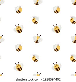 Bumblebees fly. Vector dynamic pattern with different bees. Suitable for baby textiles, party, wrapping paper and baby bedding.