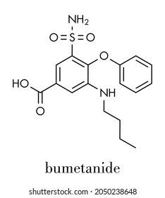 Bumetanide Heart Failure Drug Molecule. Loop Diuretic, Also Used For Weight Loss And As Masking Agent By Users Of Doping Agents. Skeletal Formula.