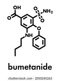 Bumetanide Heart Failure Drug Molecule. Loop Diuretic, Also Used For Weight Loss And As Masking Agent By Users Of Doping Agents. Skeletal Formula.