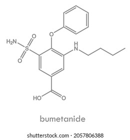 Bumetanide Structure, A Loop Diuretic Drug Molecule. Chemical Formula.