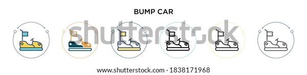 Bump car icon in filled,\
thin line, outline and stroke style. Vector illustration of two\
colored and black bump car vector icons designs can be used for\
mobile, ui, web