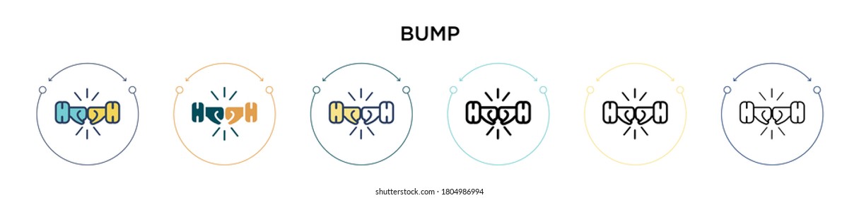 Bump icon in filled, thin line, outline and stroke style. Vector illustration of two colored and black bump vector icons designs can be used for mobile, ui, web