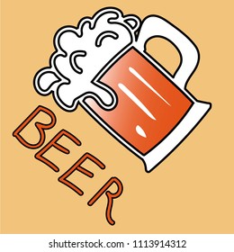Bumper with beer and foam. Beer mug. Pinta. Vector illustration.
