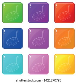Bumper car in amusement park icons set 9 color collection isolated on white for any design